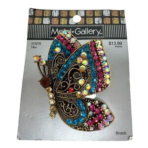 Metal Gallery Crystal Rhinestone Butterfly Brooch on Card